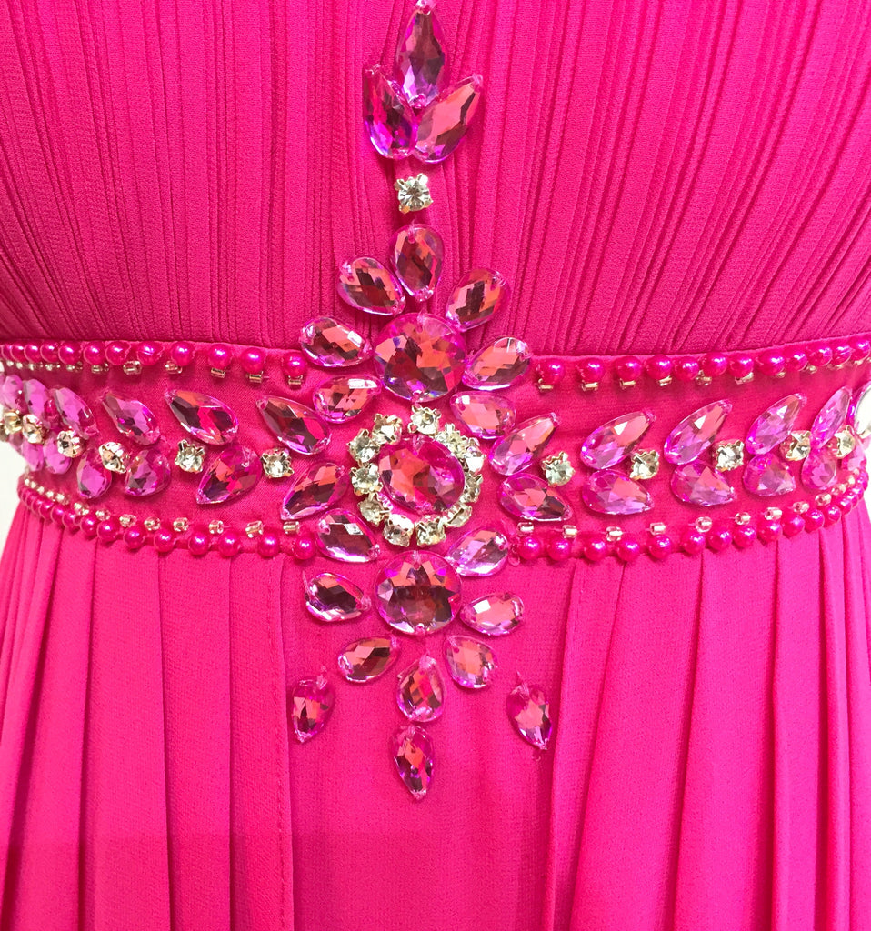Hot pink gemmed flower dress.